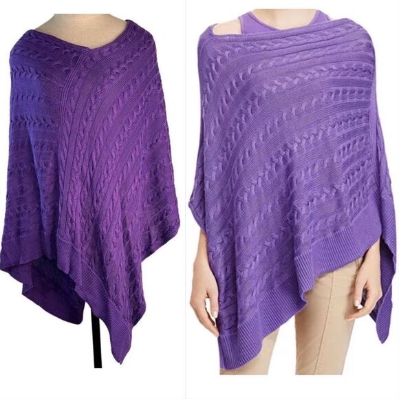 Lauren Ralph Lauren Womens Purple Cable Knit Poncho Sweater One Size Relaxed Fit - Picture 1 of 8